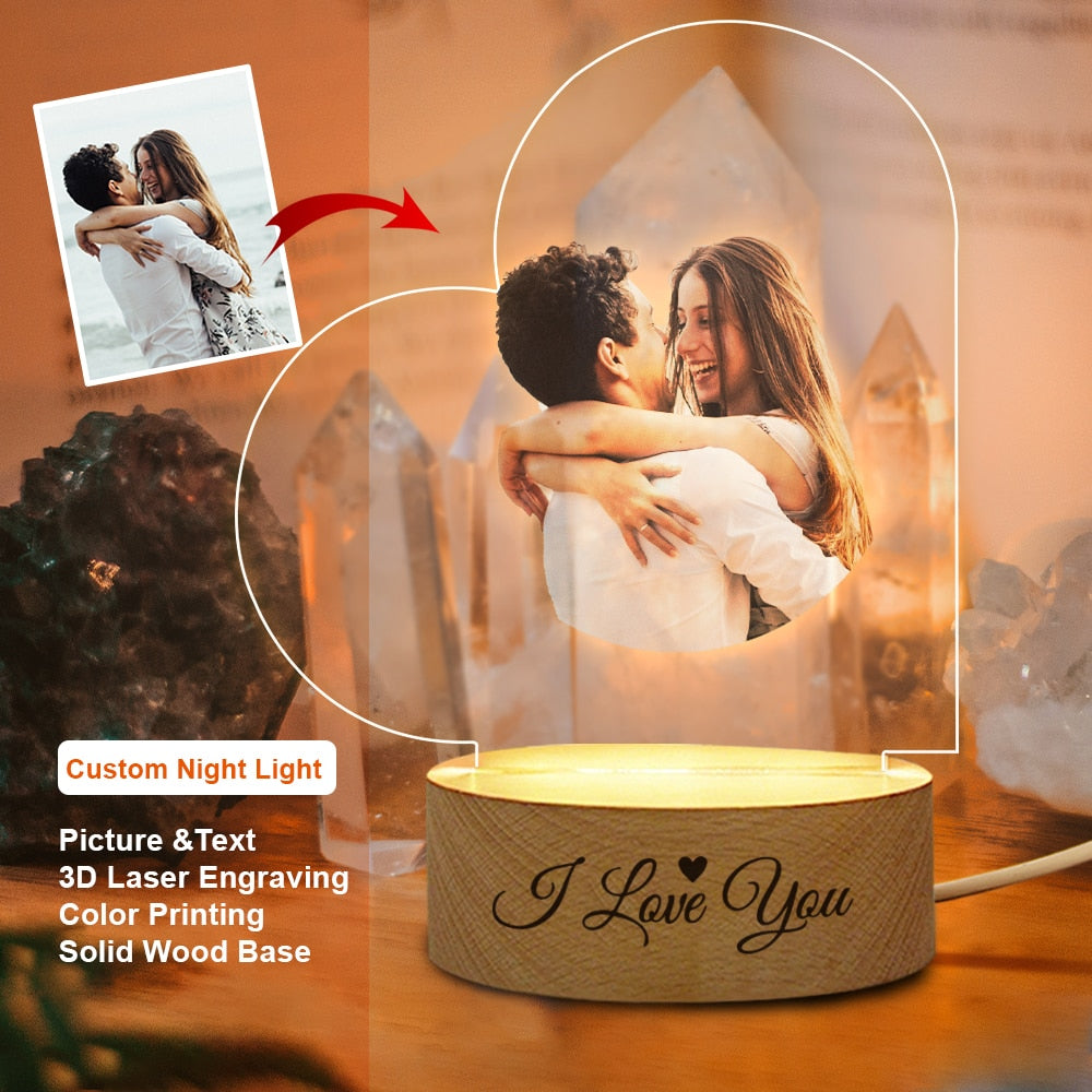 Custom Personalized Night Lamp Gift with Photo Text