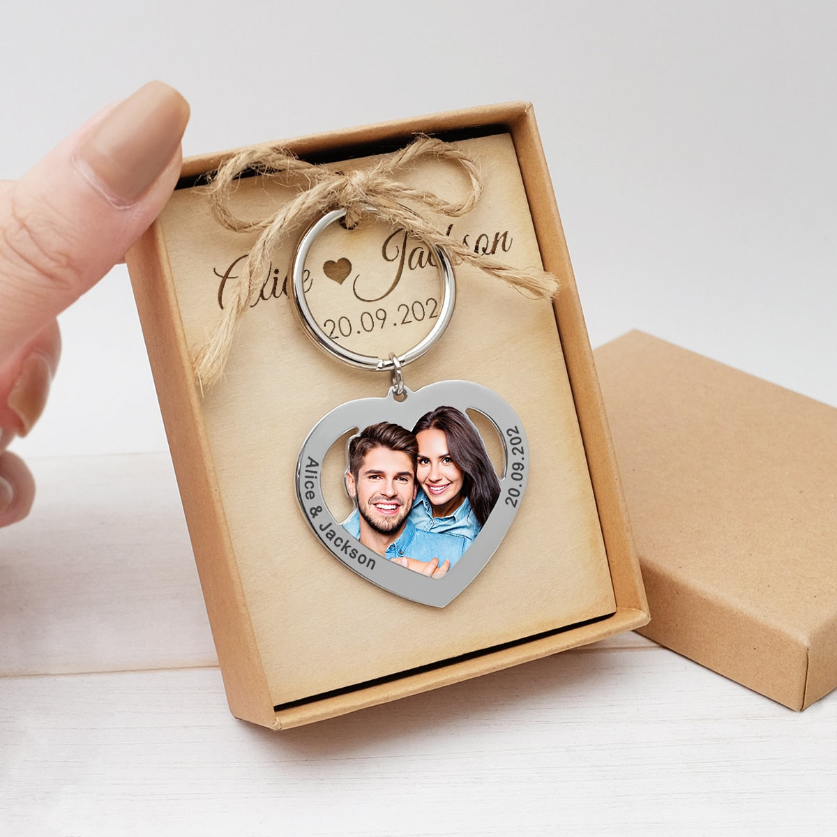 Personalized Photo & Text Engraved Heart Keychain