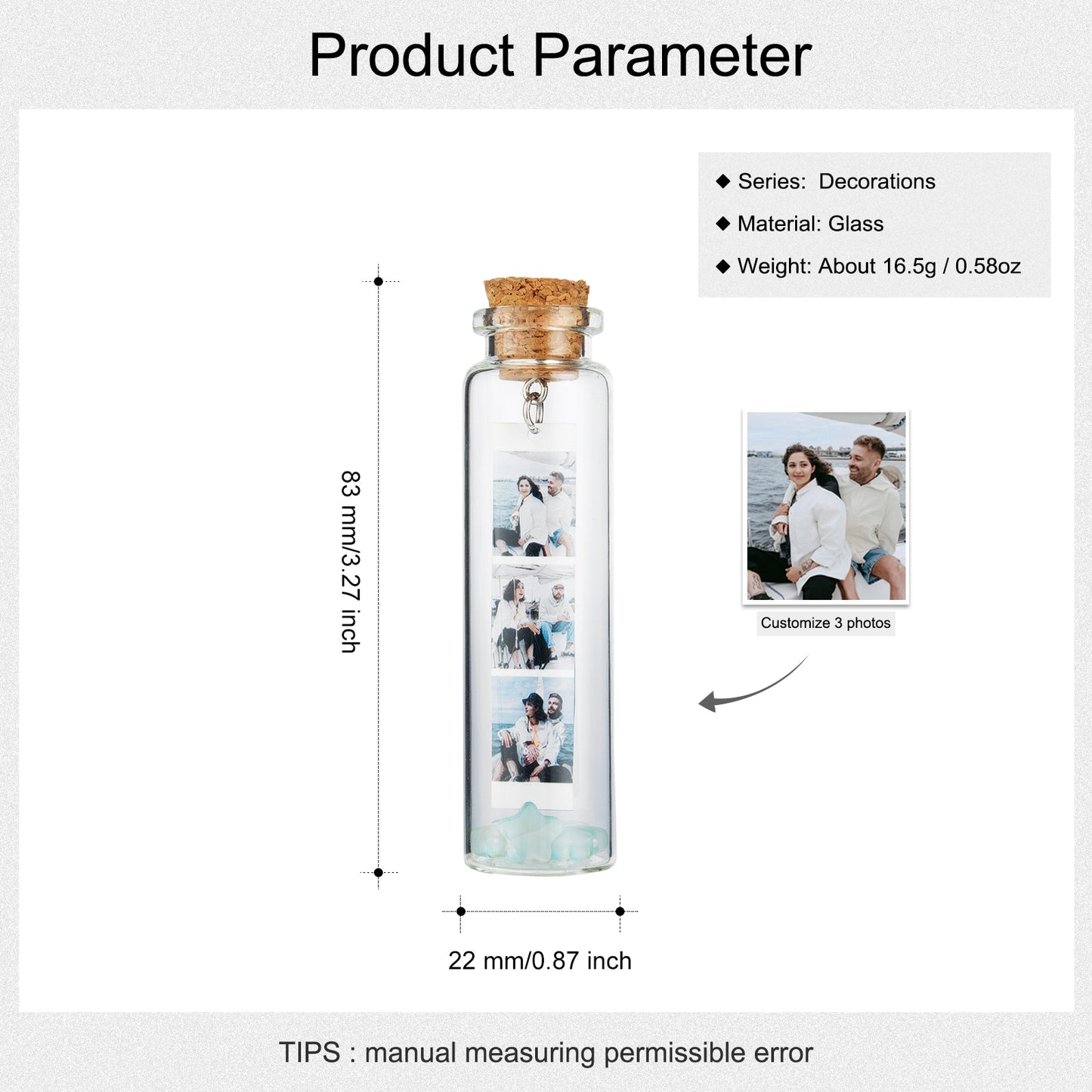 Custom Image Glass Bottle Stopper Vials Jars With Cork