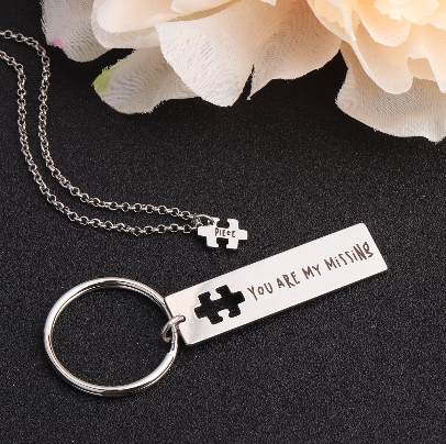 Puzzle Neck chain and You Are My Missing Piece Engraved Keychain