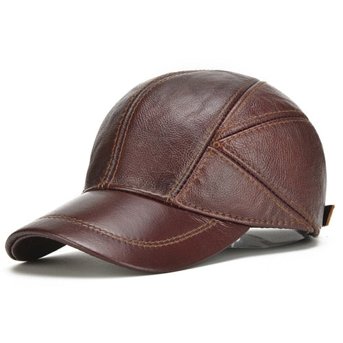 Men Real Cowhide Leather Earlap Caps