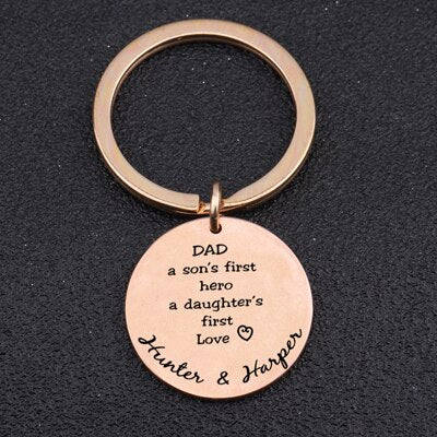 Two Names Custom Father Engraved Keychain