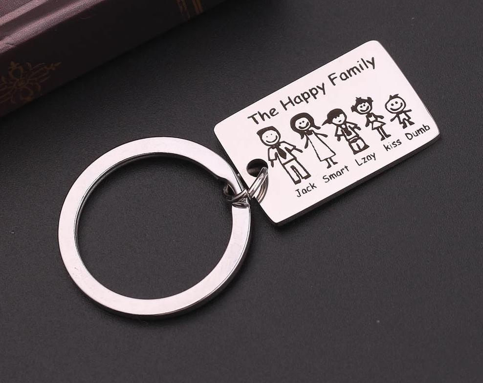 Personalised Fashion Family Keychain Engraved The Happy Family
