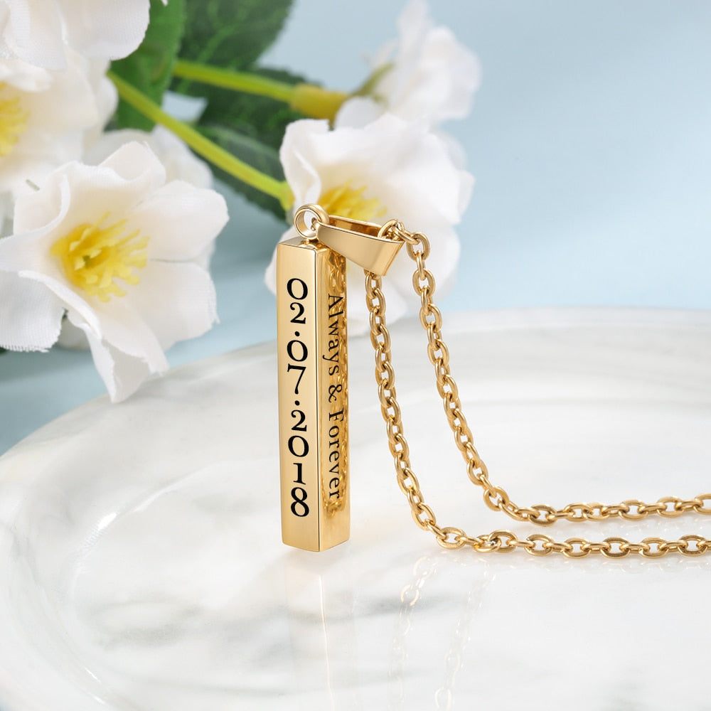 Personalized Engraved Name Date Necklace