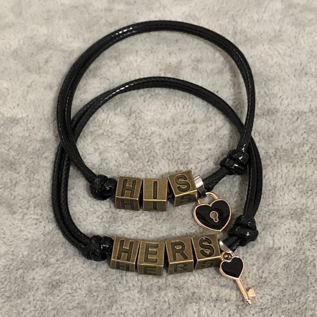 2PCs/ 'HIS,HERS' Lock & Key Couple Bracelets