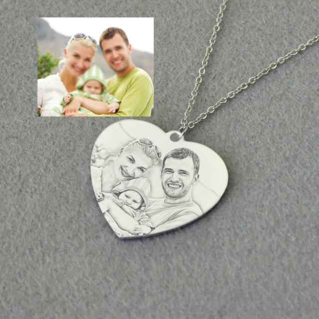 Engraved Photo Heart Necklace For Mom