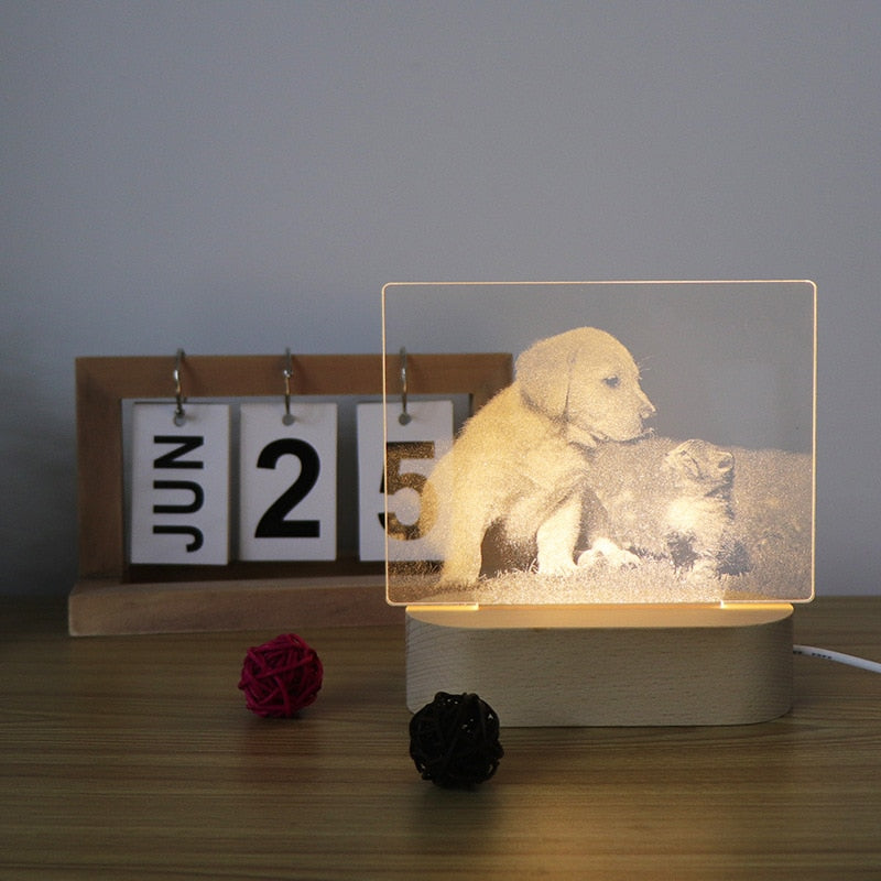 Photo&Text Personalized Crystal Wooden Base Lamp