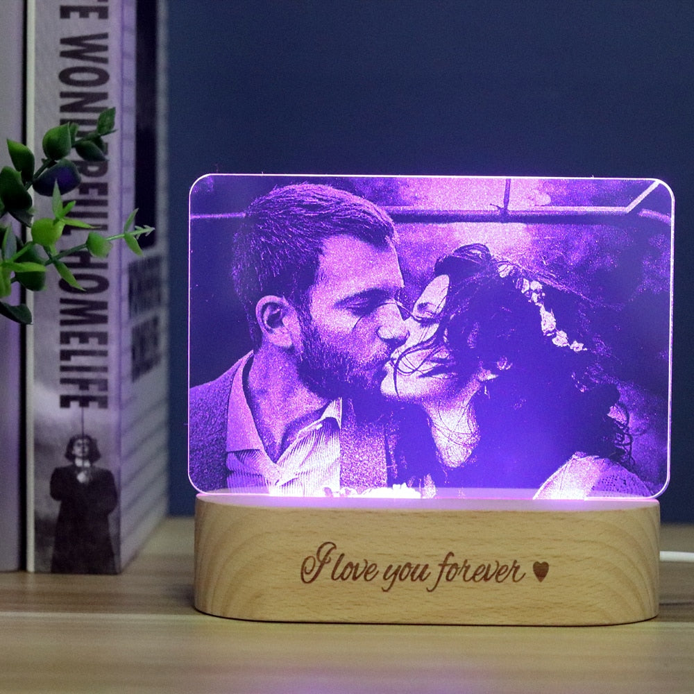 Photo&Text Personalized Crystal Wooden Base Lamp