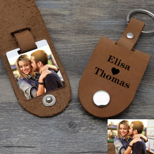 Personalized Photo & Text Leather Keychain