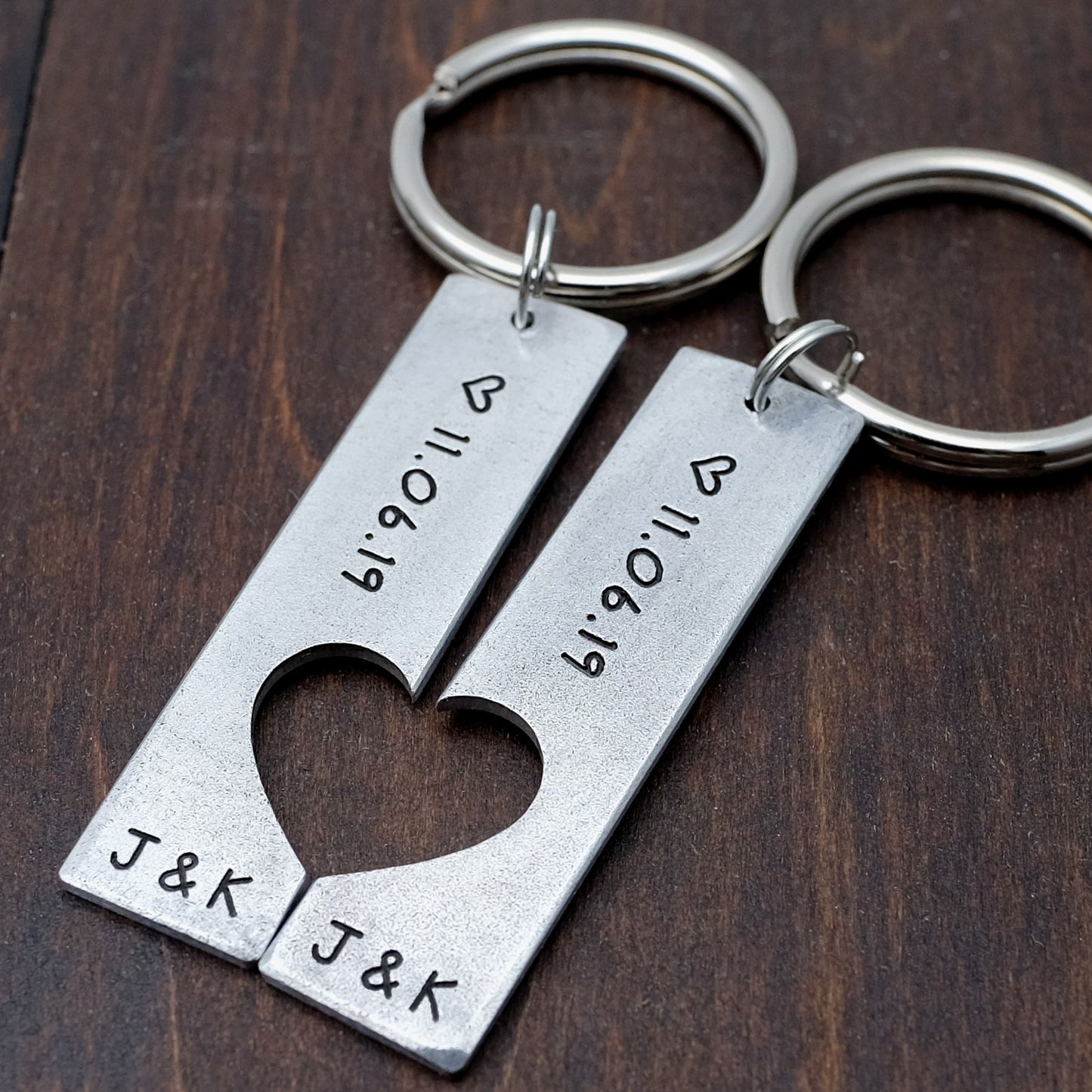 Personalized Initial & Date Couple Puzzle Keychain Set
