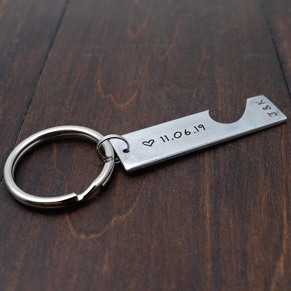 Personalized Initial & Date Couple Puzzle Keychain Set