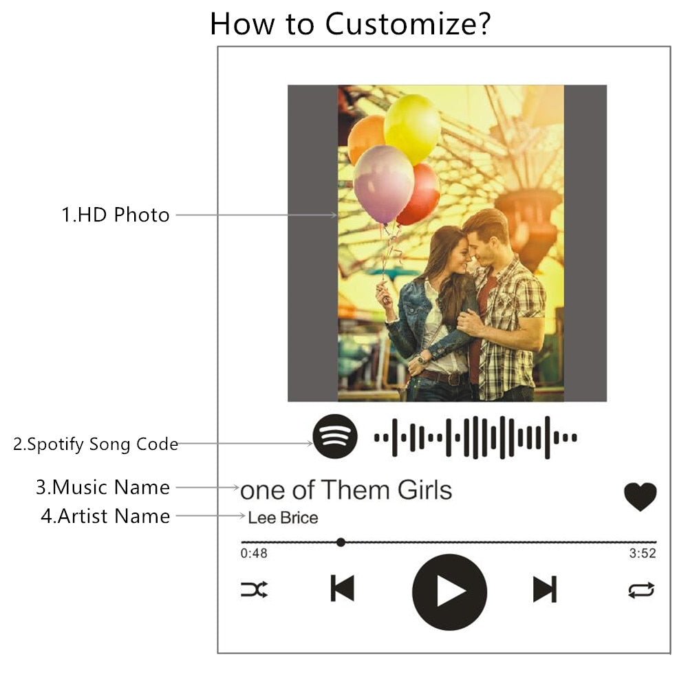 Personalized Photo & Music Spotify Code Night Light Album