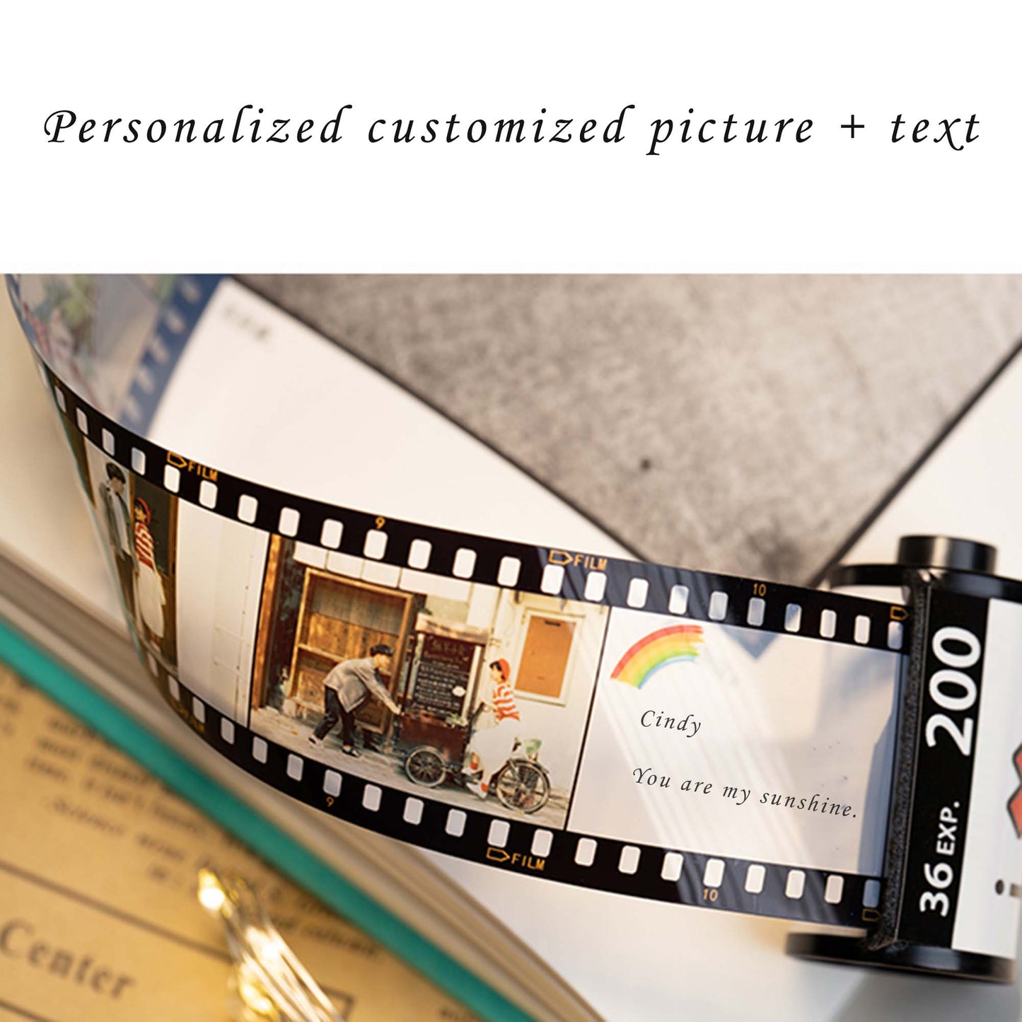 Customized 10 Photos 2 Texts Memory Film Roll Keychain