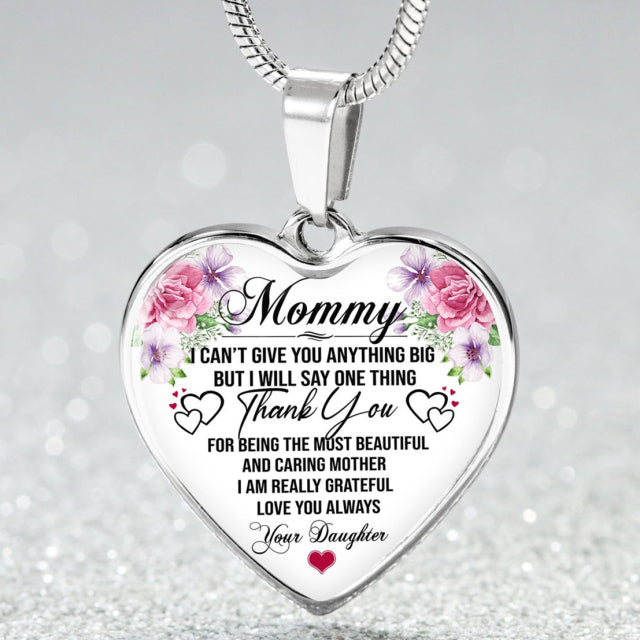 Thank You Flower Heart Pendant Necklace Gift for Mom From Daughter