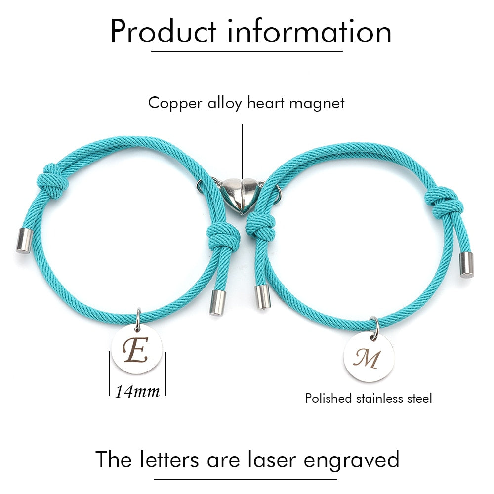 Couples Bracelet/ Magnetic Heart Bracelets/initial Bracelets/ Couples  Initial Bracelets 