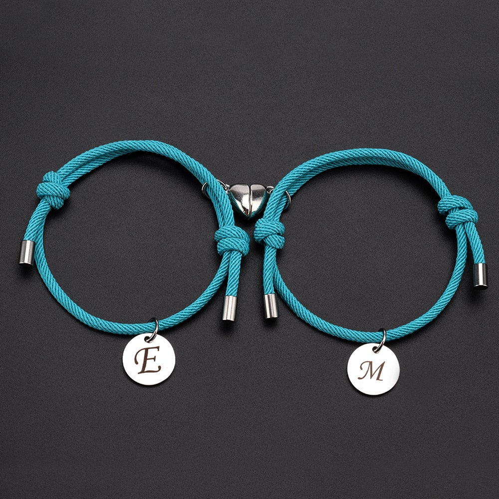 Custom Initials Couple Magnetic Heart Bracelets