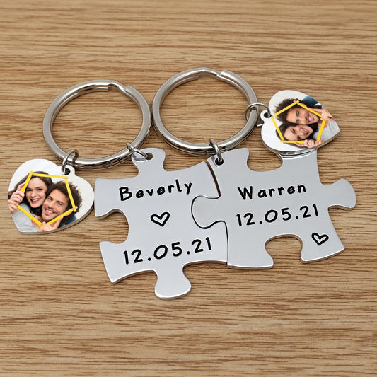 2 PCS Personalized Puzzle Keychains For Couples