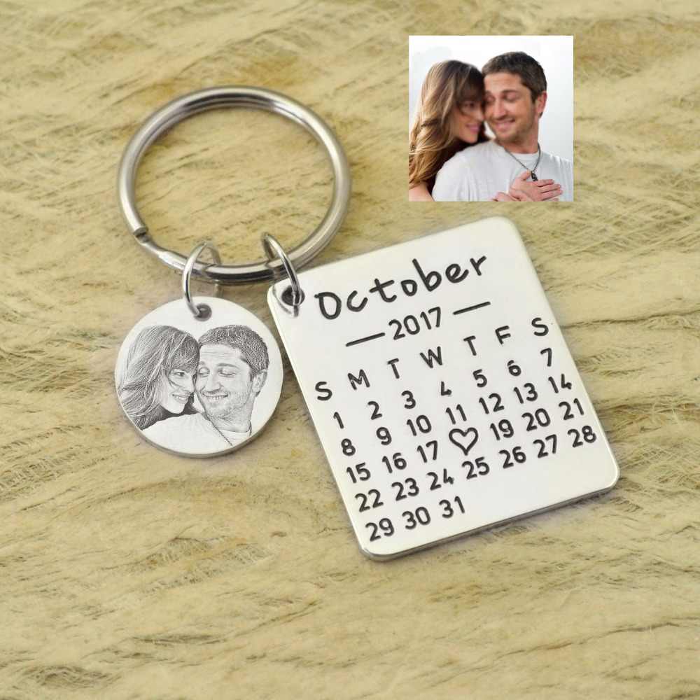 Engraved Personalized Calendar and Photo Keychain